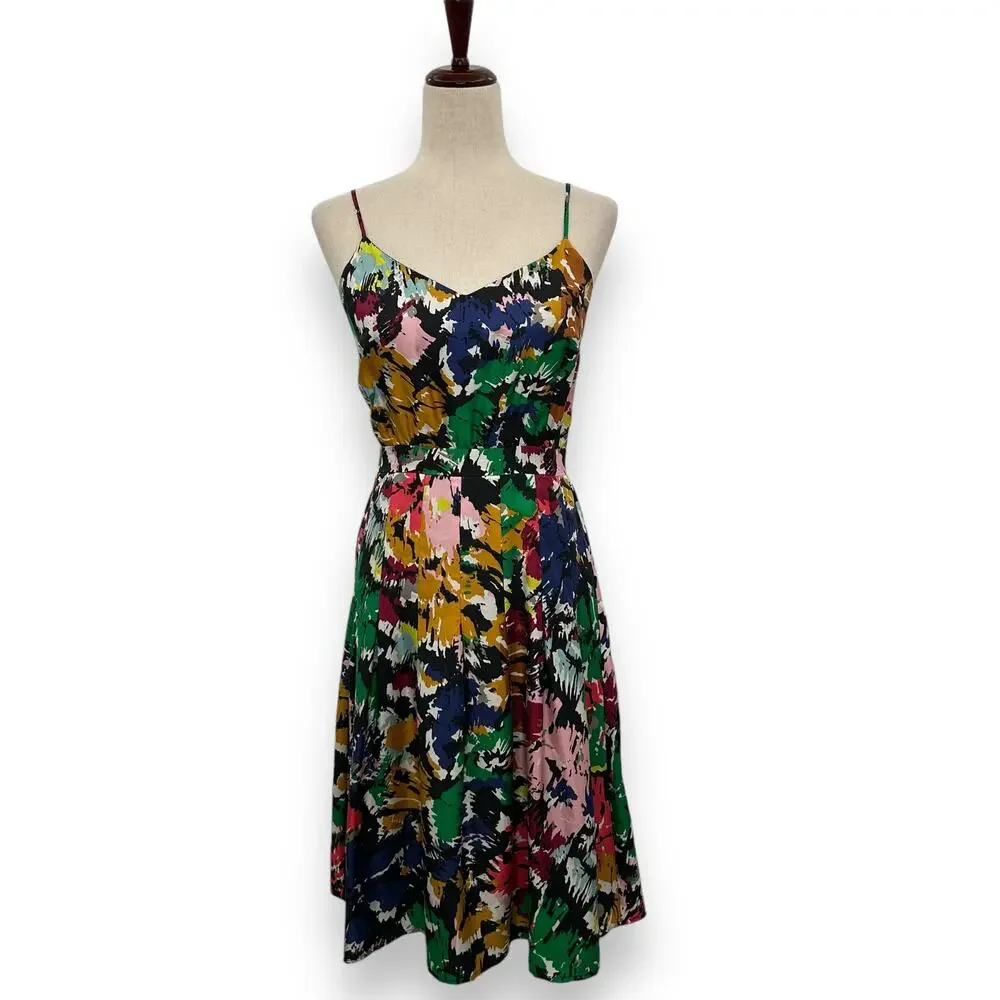 J. Crew Multicolor Floral Midi Dress - Green, Pink, Navy, Yellow